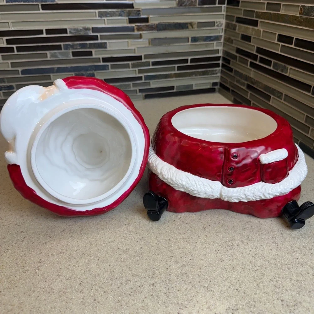 Vintage Ceramic Santa Claus Cookie Jar Holding Plate‎ of Goodies Christmas Decor
